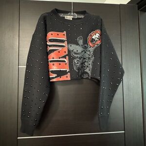 Black Studded Graphic Women's Sweater